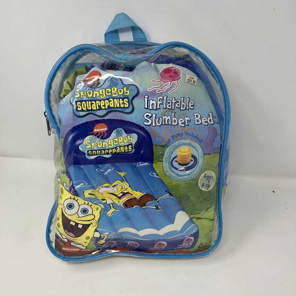 Vintage Spongebob Squarepants Inflatable‎ Slumber Bed W/ Backpack Foot Pump